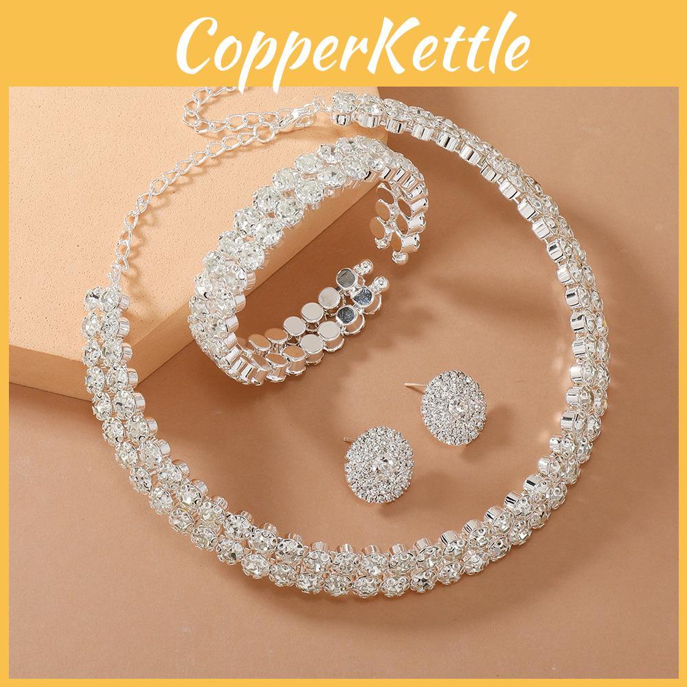 Geometric Bridal Jewelry Set With Water Diamond Necklace Earrings And Bracelet For Women