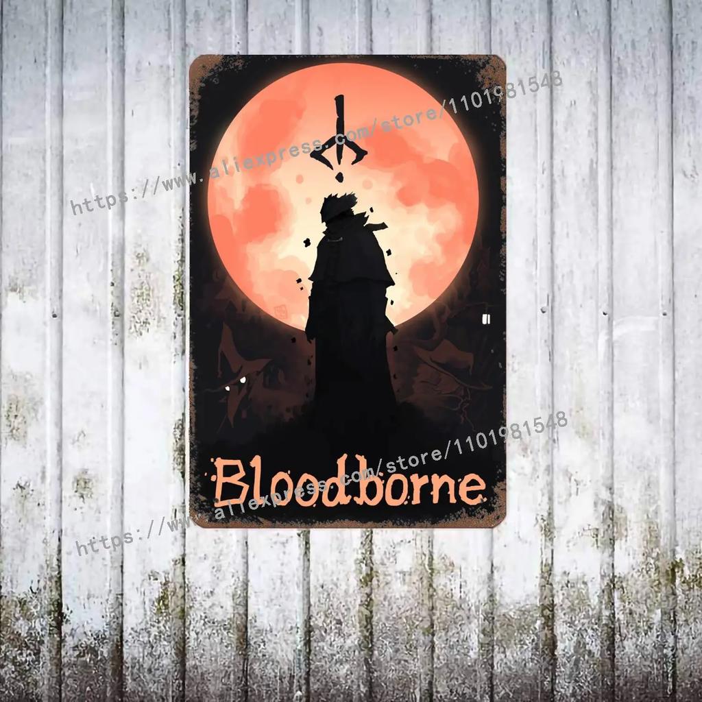 Bloodborne Video Game Metal Decor Poster Vintage Tin Sign Metal Sign Decorative Plaque for Pub Bar Man Cave Club Wall Decoration