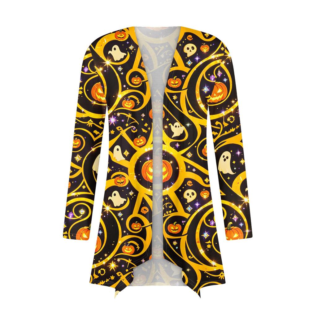 Damen Trendy Halloween-Print Langarm-Strickjacke Pullover für Lässige Herbstmode