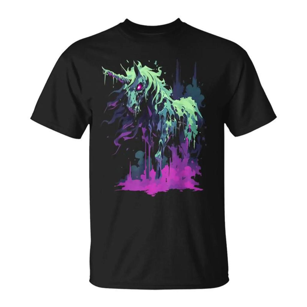 Creepy Cute Zombie Unicorn Horror Punk Grunge Aesthetic T Shirt Monsterry Vintage Versatile Soft Top For Everyday Wear