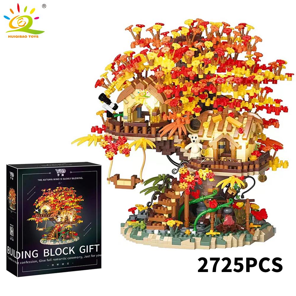 Non-Toxic Moc Autumn Treehouse Architecture Style Castle House Micro Building Block Brick For Kid Gift Children Construction Toys
