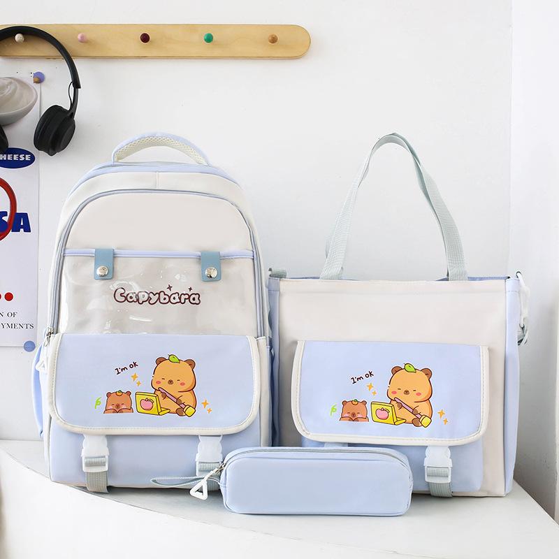 Primary School Student Schoolbag Cute Cartoon Backpack Simple Lightweight Backpack Large Capacity Primary and Secondary School Three Piece Set
