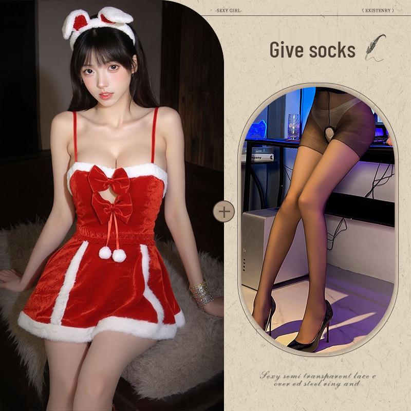 Doll Love Christmas Red Velvet Lingerie Nightgown for New Year Masquerade Role Play