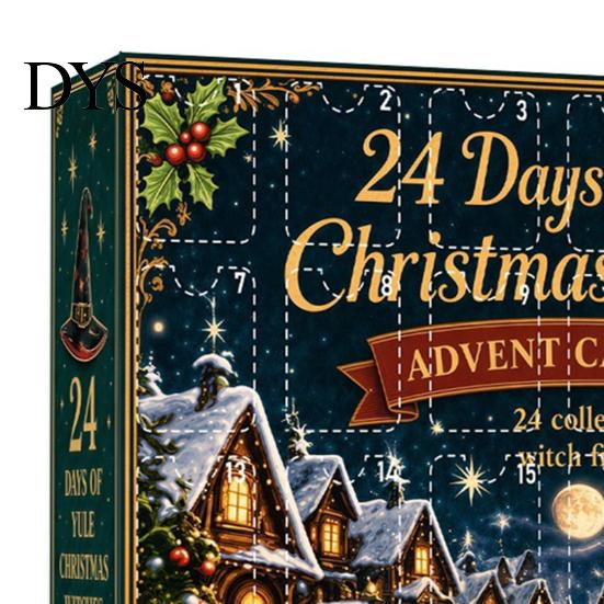 Witch Themed Holiday Countdown Toys Christmas Witches Advent Calendar 2026, 24 Days Yule Box, 2D Daily Surprise Gift for Kids Acrylic Figurine Signs,