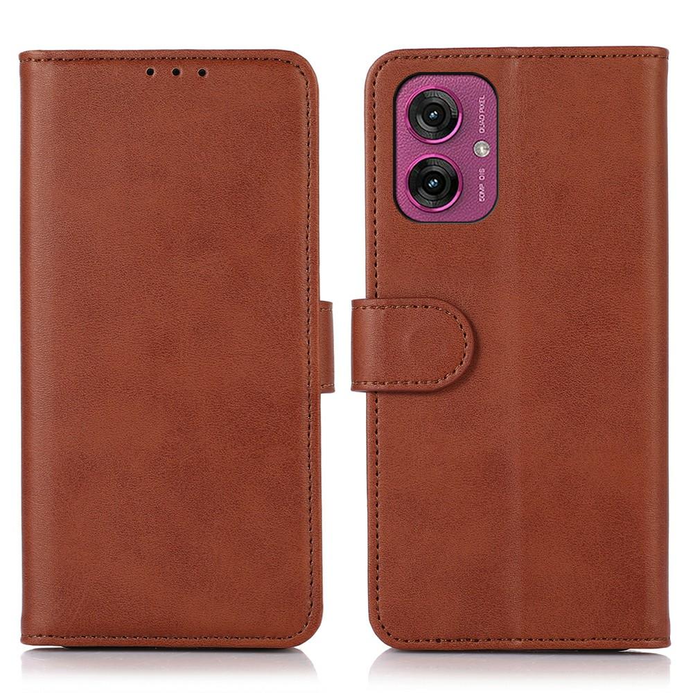 

For Motorola Moto G55 5G Case Cowhide Texture Leather Wallet Phone Cover with Stand Brown