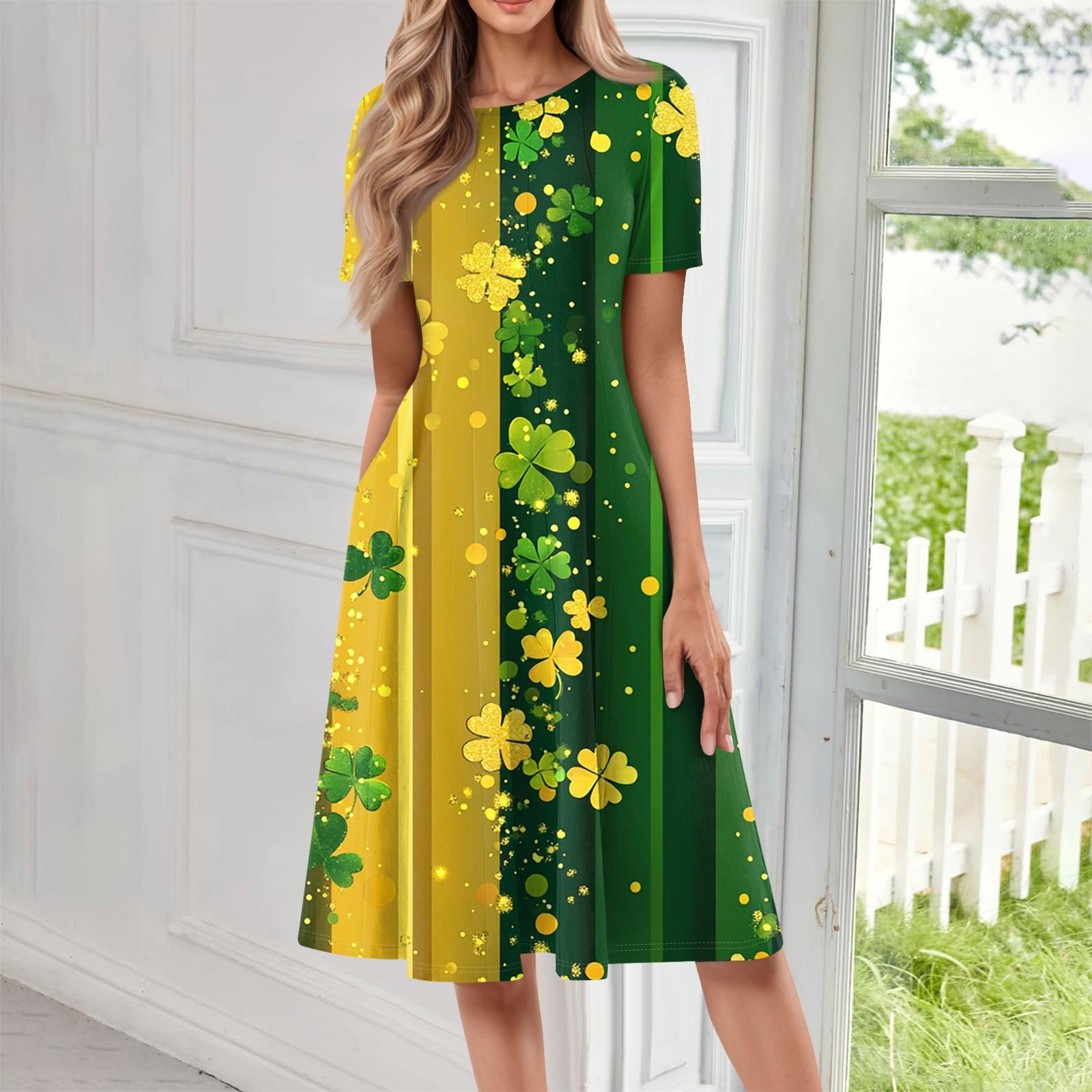 

Женское повседневное модное платье миди с круглым вырезом и коротким рукавом с принтом XXL жёлтый