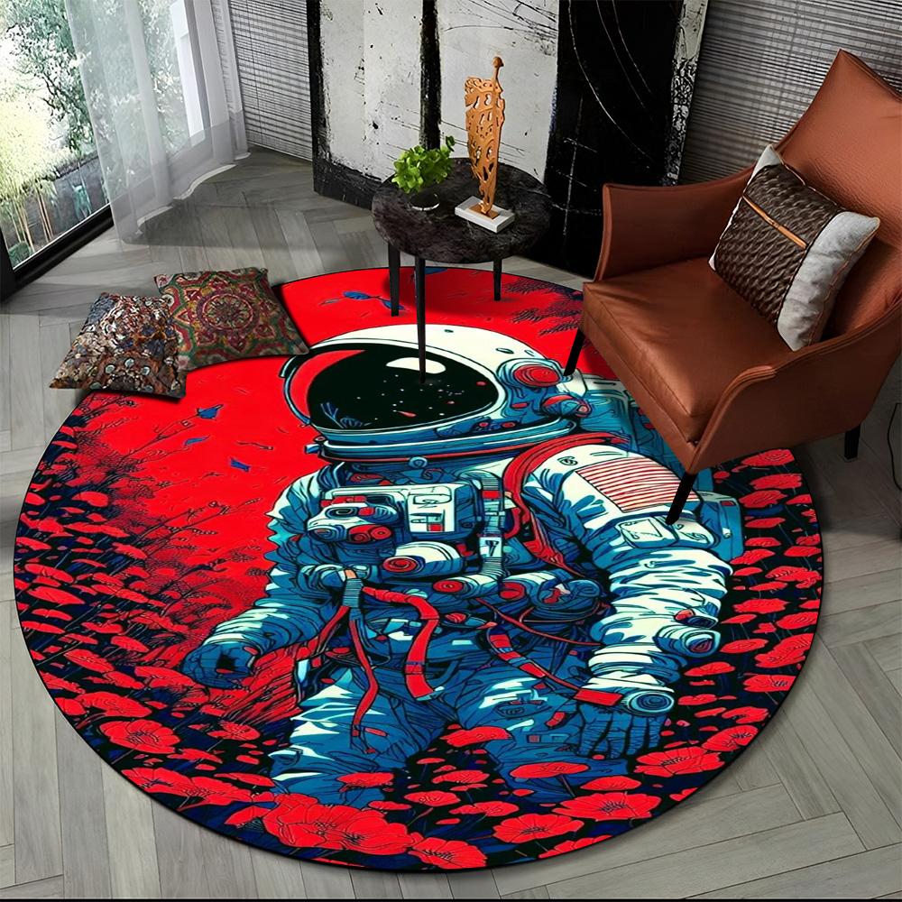 3D Astronaut Space Cartoon Round Carpet Rug for Living Room Bedroom Child Playroom Chair Decor,Pet Area Rug Non-slip Floor Mat