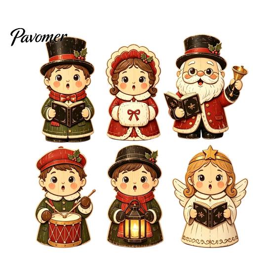 Decorative Christmas Scene Set 6Pcs Wooden Tabletop Signs, Xmas Sign Decor, Santa Winter Holiday Home Accents Snowman Reindeer Gingerbread House