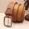 3.8CM Men's Belt Genuine Leather Belt Casual Retro Burst Needle Buckle Shiny Front Layer Cowhide Lazy Belt