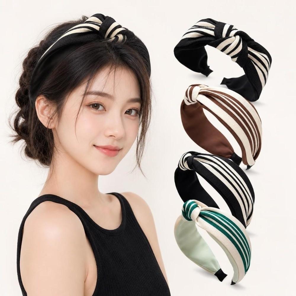 French Style Hair Hoop Wide Brim Striped Headband Fashion Knotted Headband  for Women