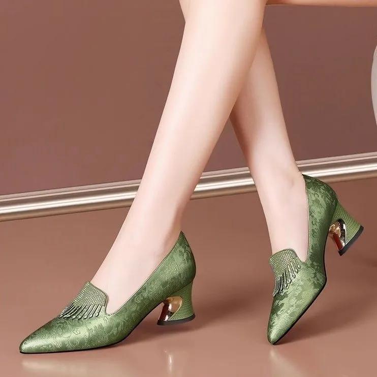 zapato negro tacon women fashion sweet comfort spring slip on high heel shoes ladies casual navy blue high pumps a5751