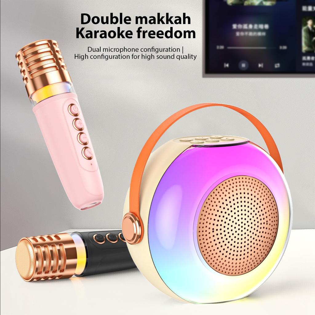Karaoke Machine with 2 Wireless Microphones BT Microphone and Speaker KTV Set with RGB Light