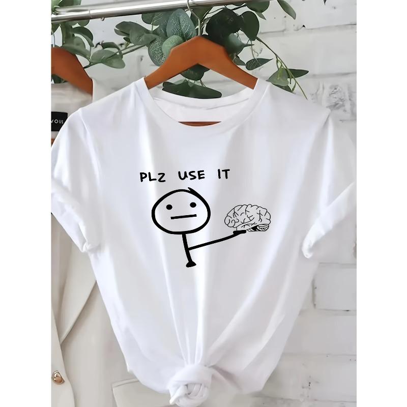 

European Size Funny Graphic & Letter Print Casual T-shirt, Crew Neck Short Sleeve Top For Spring & Summer, Women s Clothing 4XL