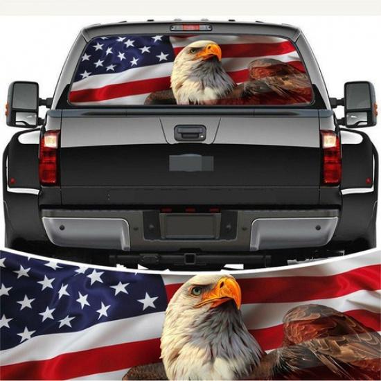 Decal USA American Flag Hawk Sticker Car Pickup Rear Window Windshield Graphic