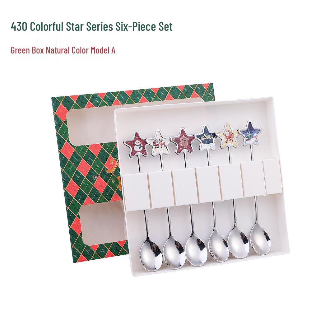 Christmas Cartoon Stainless Steel Spoon & Fork Set – Festive Cutlery with Gift Box