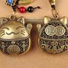 Lucky Cat Brass Keychain Maneki Neko Feng Shui Coins Car Keyring Lucky Tassel with Five Emperors Money Waist Keychain Gift