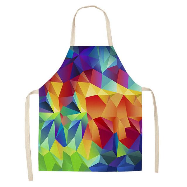 1Pcs Kitchen Apron Rainbow Colorful Geometric Printed Sleeveless Cotton Linen Aprons for Men Women Home Cleaning Tools 55*68cm