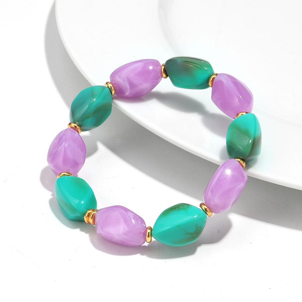 New Acrylic Irregular Beads Elastic Bracelets for Women Boho Resin Imitation Stone Beaded Handmade Bangle Mix Color Jewelry Gift