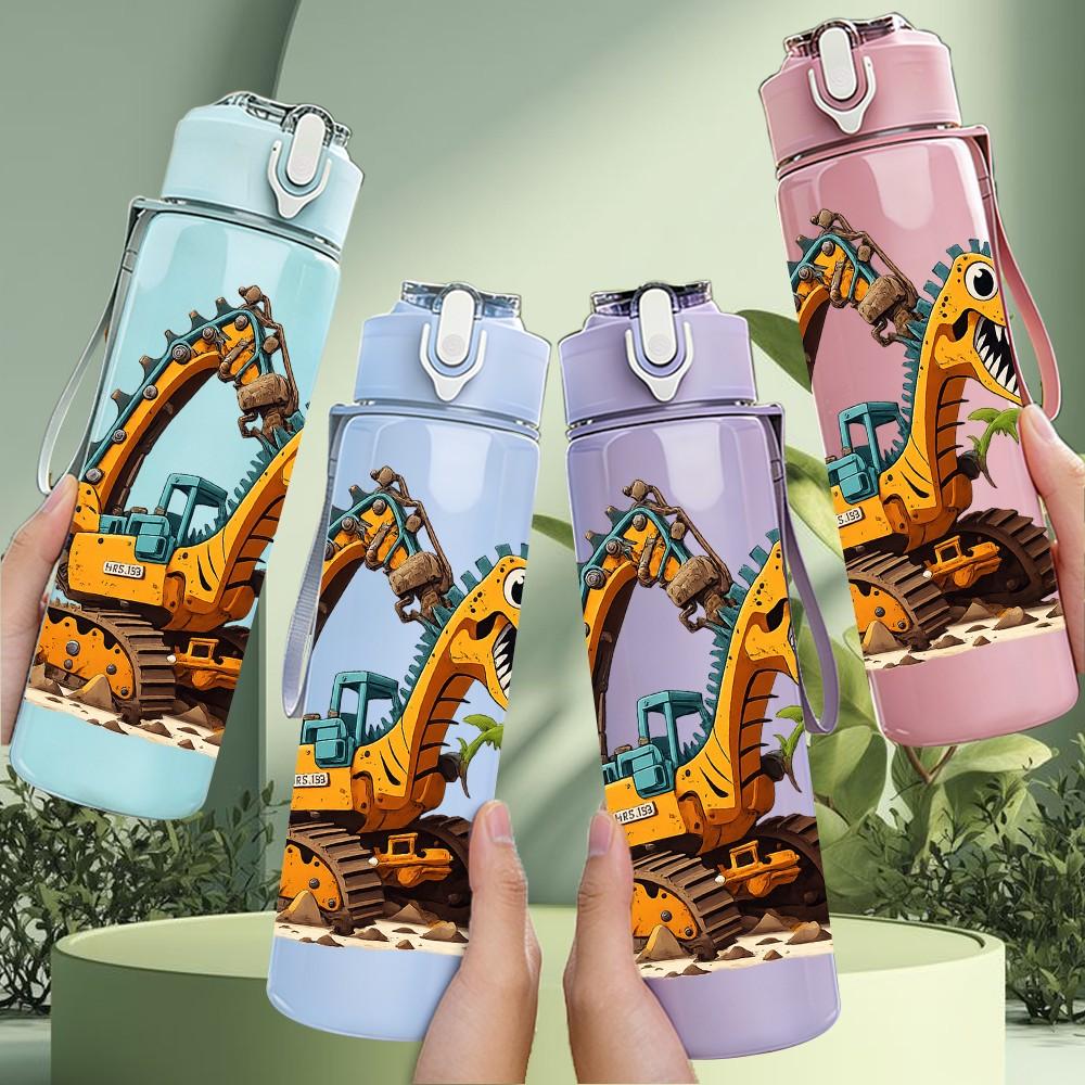 1PC Cool Dinosaur Monster Cartoon Print 750ml Color Plastic Sports Water Bottle Leakproof Flip Straw Lid Suitable for Sports Office Home Use