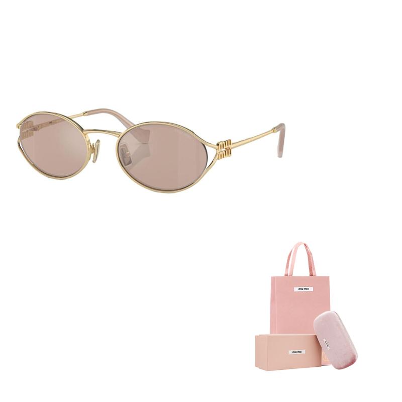Miu Miu Curved Arm Oval Sunglasses Women sunglasses Gold 52YS