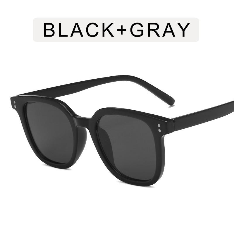 Korean Style 2022 Retro Square Studded Sunglasses - Black Frame with Tea Tint