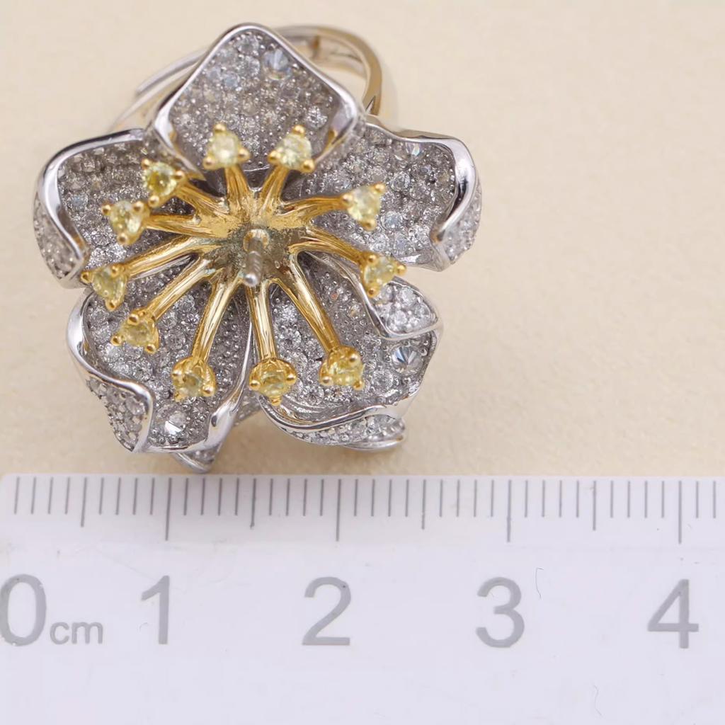11mm Natural Nearround Pearl Fashion Flower Ring DIY 925 Silver Holder Setting Fine Wedding Jewelry for Women