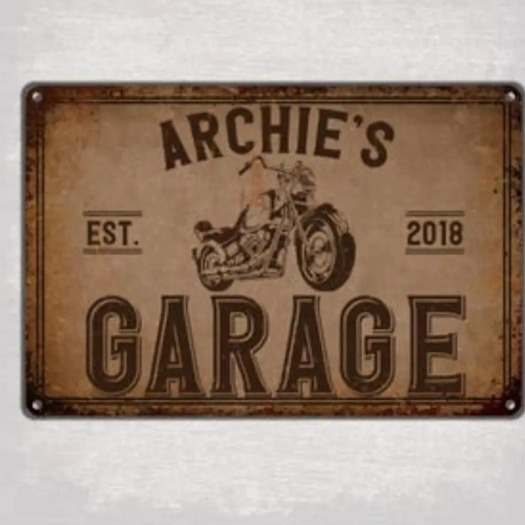 Customizable Personalized Metal Motorcycle Garage Sign - Retro Engraved Wall Plaque, Custom Text Decor for Biker Space