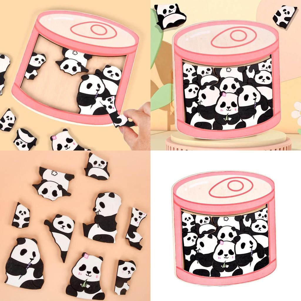 Toddler Shape Wooden Puzzle Panda Canned Pattern Learning Toy Cognitive Early