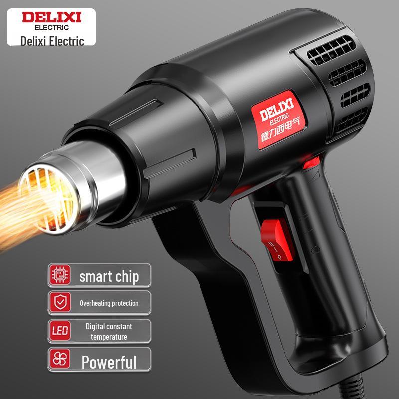Delixi Electric Digital Display High-Power Hot Air Gun for Temperature Control & Film Shrinking.