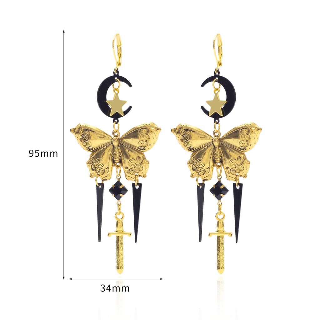 Tassel Star Moon Butterfly Alloy Earrings for Women, Vintage Personalized Gothic Jewelry Gift
