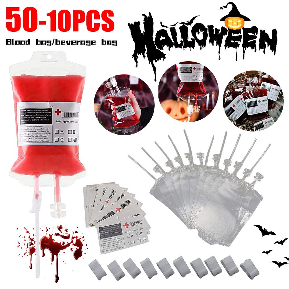 10-50PCS Blood Energy Drink Bags 350ML Halloween Vampire Cosplay Props Blood Energy Drink Bag for Vampire Cosplay Party Favors