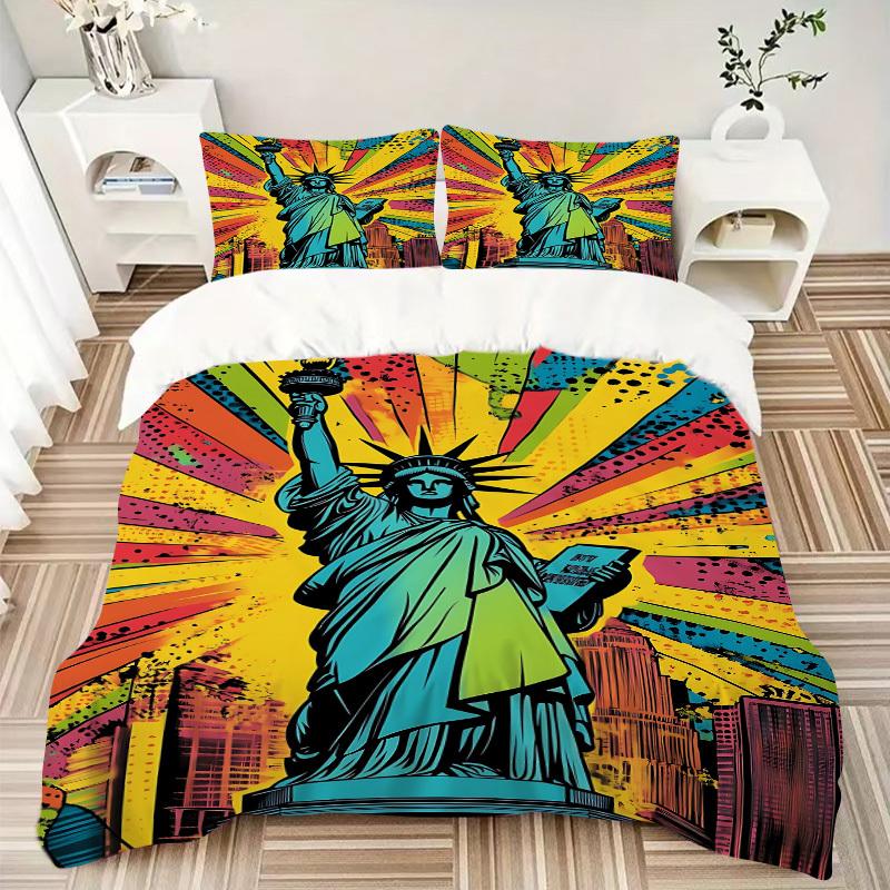 3pcs Statue of Liberty Duvet Cover Set, 1 Duvet Cover + 1/2 Pillowcases (No Insert), Bedroom Decor, Allseason Comfort Yy251021258