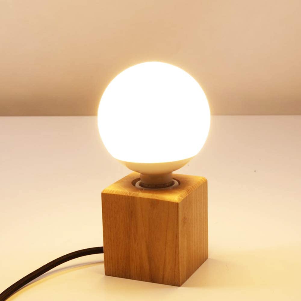 220V Retro Wood Table Lamp E27 Socket Vintage Desk Lamp Base Holder EU Plug Bedside Lamp Decor Wooden Base Table Light