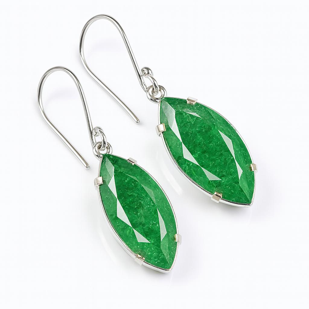925 Sterling Silver CERTIFIED 64 Ct Natural Marquise Cut Green Emerald Earring AI-144-NS