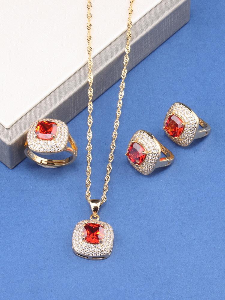 Charm Square Italy Brazil Jewelry Accessories  Gold Plated Bridal Wedding Sets Necklace And Earrings Ring For Women Gift