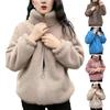 Spring Winter Women Jacket Stand Collar Fleece Zipper Closure Jacket Long Sleeve Solid Color Cardigan Keep Warm Sport Outerwear with Pockets