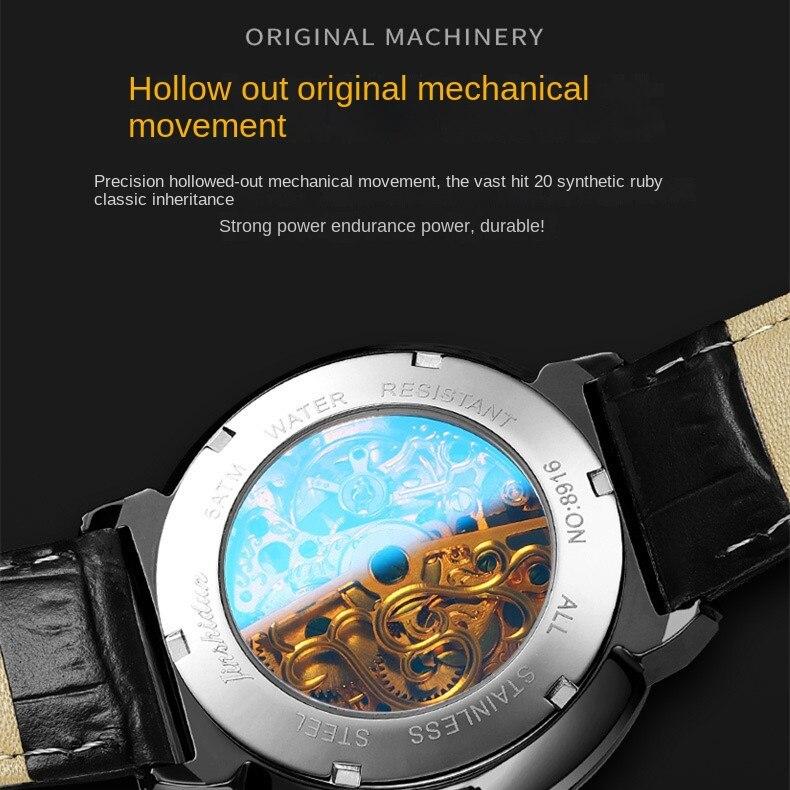 JINSHIDUN-New Business and Leisure Men's Watch Automatic Mechanical Watch Hollow Leather High-end Watch