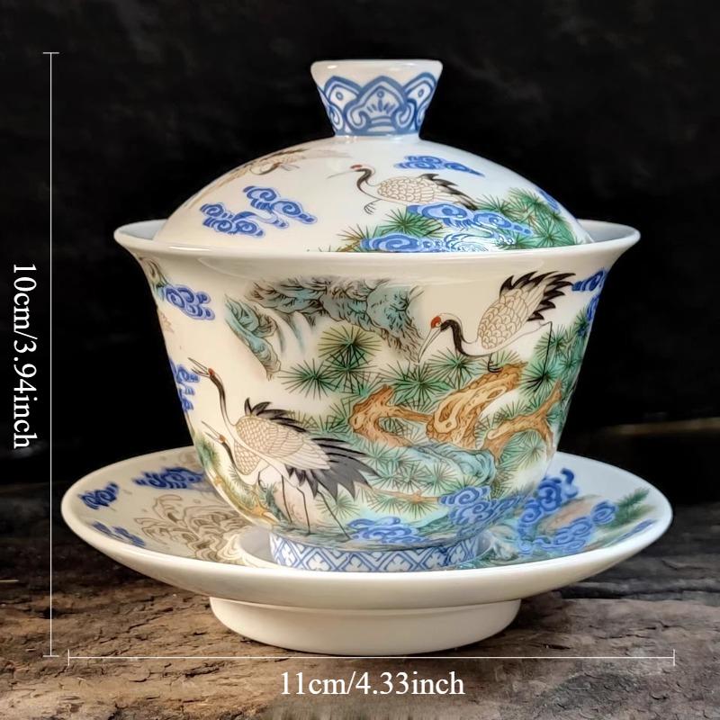 

170ml Yixing Crane Enamel Covered Bowl Household Ceramic Triple Cap Bowl Tea Bowl High End Tea Set Tea Set Accessories