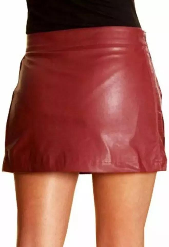 Red Women's Genuine Real Lambskin Soft Leather Skirt Handmade Stylish Mini Skirt