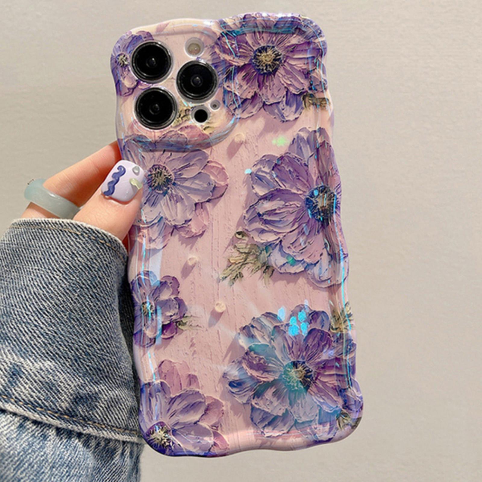 

Blue Light Flower Irregular Wave Edge Dopamine Anti-drop Phone Case For iPhone 17 16 15 14 13 12 11 Pro Max + Plus Case+Others&For iPhone 16 Plus фиолетовый