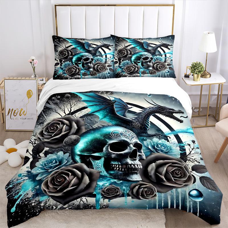 3pcs Blue Dragon's Whisper Printed Duvet Cover Set (1 * Cover+2 * Pillowcase, Without Core), Suitable for Home Bedroom, Guest Room, Dormitory Dec