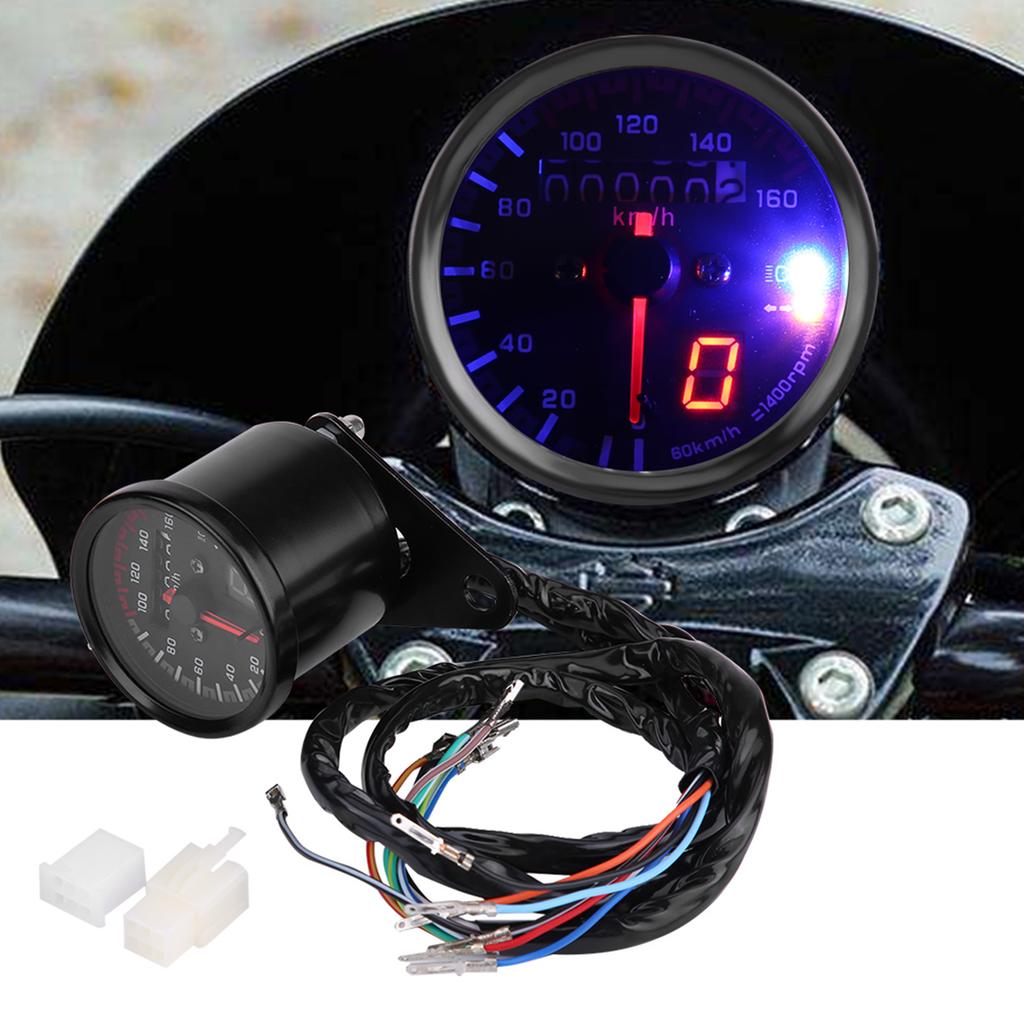 Universal Motorcycle Digital Odometer Speedometer Tachometer Gauge with LED Indicator Black