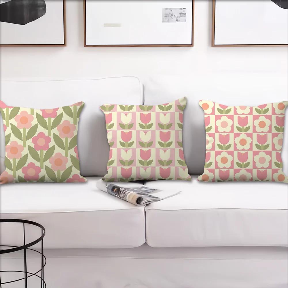 Flowers Soft Comfortable Cute Pillow Case Nordic For Sofa Living Room Home Office Decor Protective Style Tulip Covers
