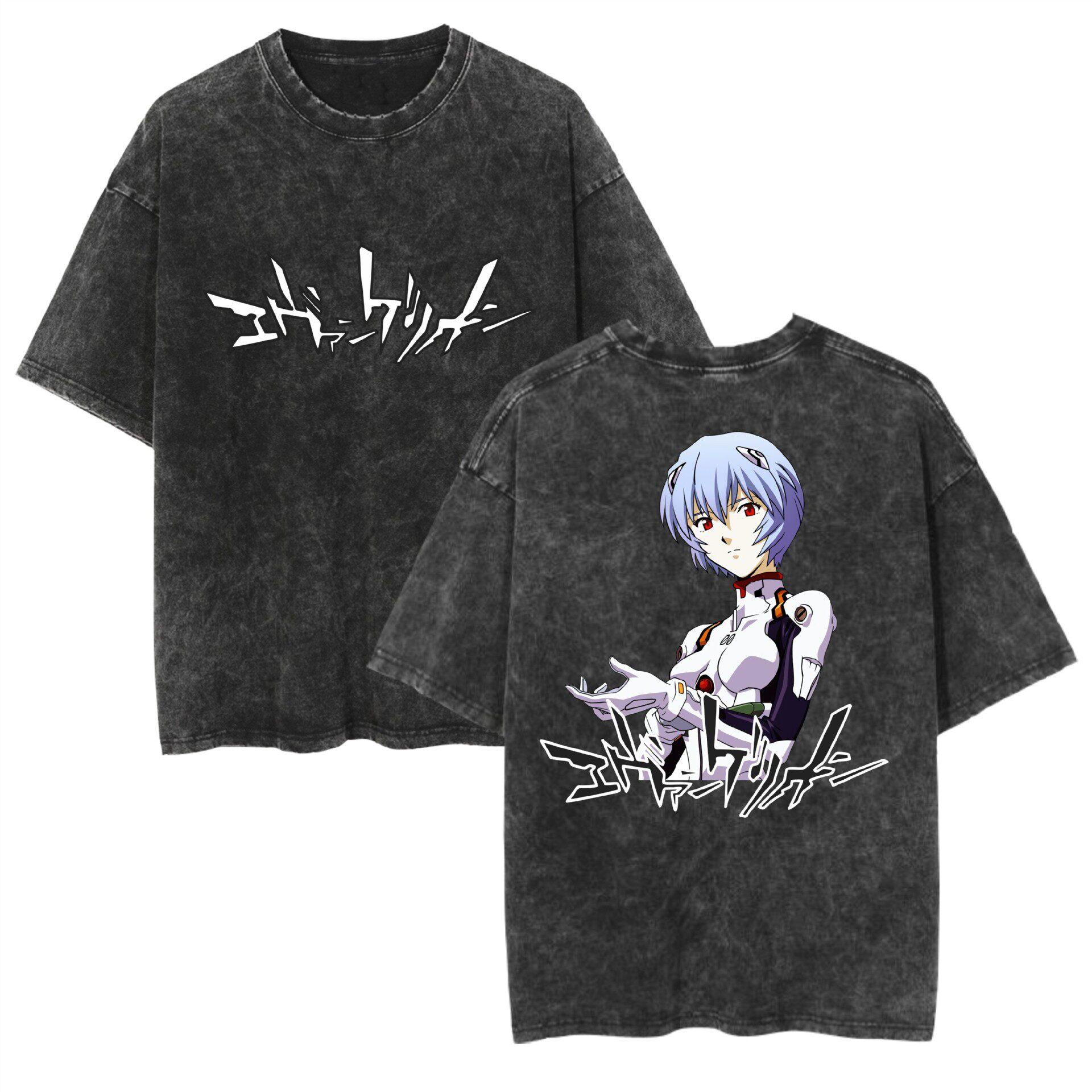Summer Fashion Century Evangelion Generation Mech Outdoor T-shirt Y2K Harajuku Washed Short Sleeve Large S