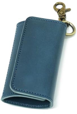 Hanaasagi (Flower Light Blue) Tochigi Leather, Made In Japan, Key Case with Carabiner, Trifold, Men's and Women's, Card Slots, Smart Key Case, Smart K