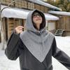 Winter Knitted Hooded Scarf Integrated Neck Warmer, Drawstring Triangle Hat Scarf, Windproof Warm Headscarf for Women Outdoor Ski Snow Daily Wear