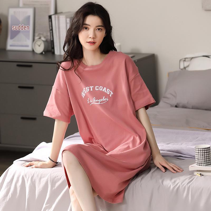 Women's Summer Cotton Loose Casual Short Sleeve Nightdress
