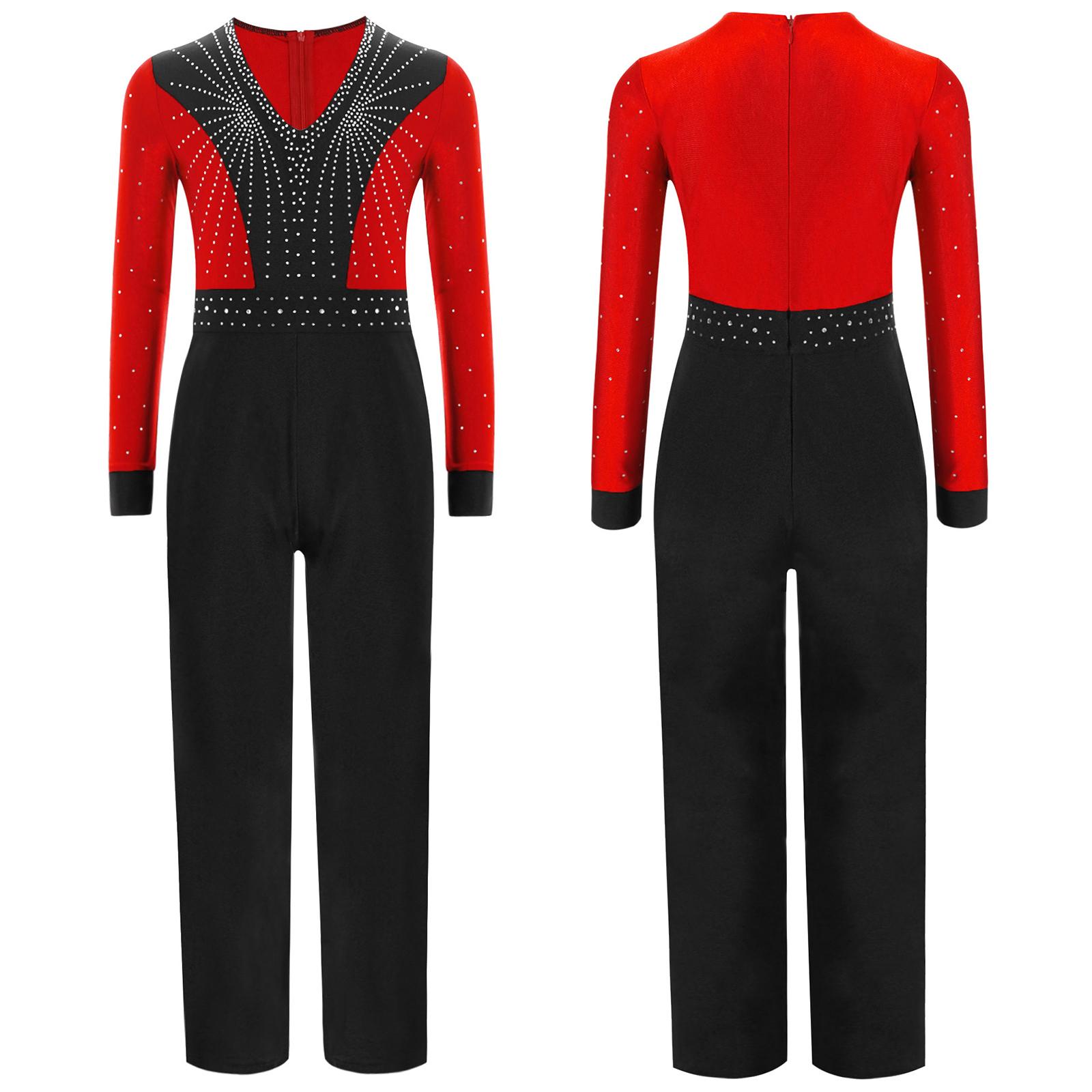 Yunduantong-electronic Jongens V-hals Lyrisch Latin Dans Turnpakje Salsa Tango Rumba Cha-Cha Ballroom Jazz Danskleding Glanzende Strass Decor Bodysuits 15-16 Years