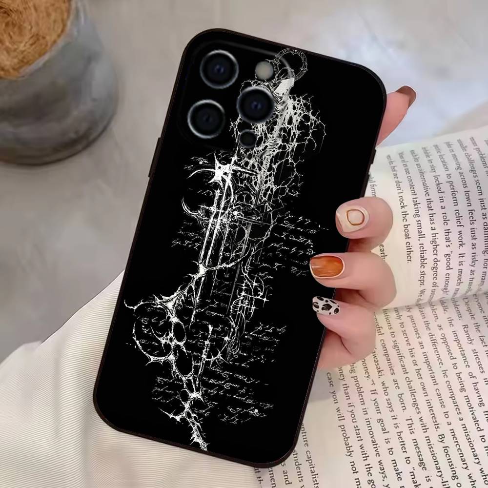 Gotisches Kreuz Ranke Transparent Handyhülle Für iPhone 17,16,15,14,13,12,11 Plus,Pro Max,XS,Weiche Silikon Schwarze Hülle