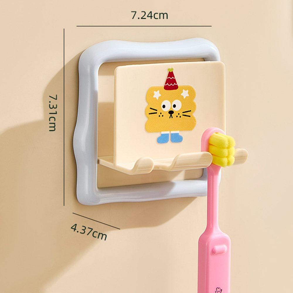 Wall Mounted Toothbrush Hooks Dopamine Punch-free Toothbrush Cup Shelves Cartoon Toothbrush Storage Rack for Household Bathroom